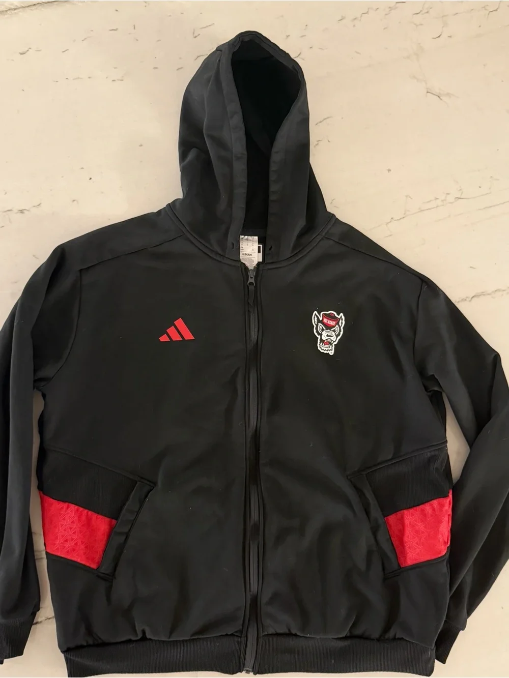 NC State Wolfpack Jacket Men XL Black Adidas Full Zip Basketball Windbreaker